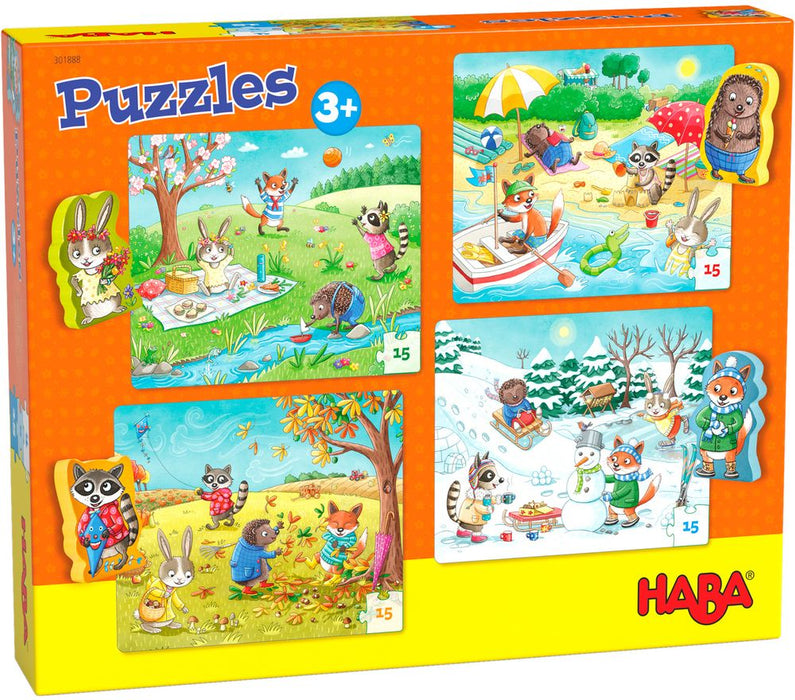 Детски пъзели Haba 4 x 15 - Сезони, с 4 дървени фигурки
