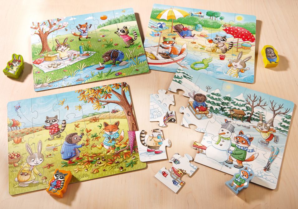 Детски пъзели Haba 4 x 15 - Сезони, с 4 дървени фигурки