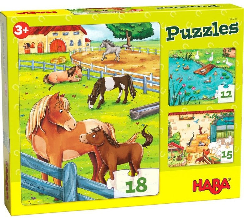 Детски пъзел Haba - Животни от фермата, 3 броя