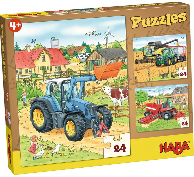 Детски пъзел 3 в 1 Haba - Трактори