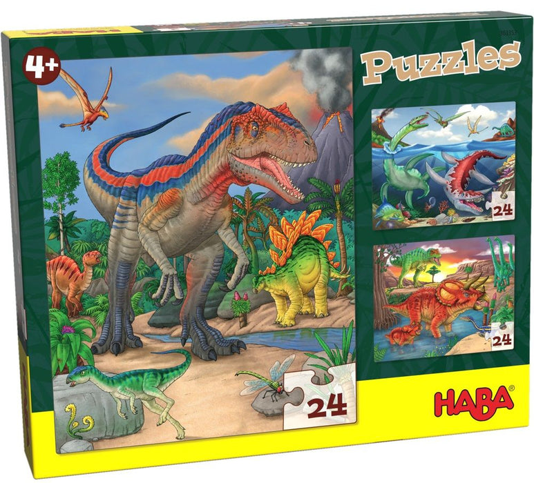 Детски пъзел 3 в 1 Haba - Динозаври