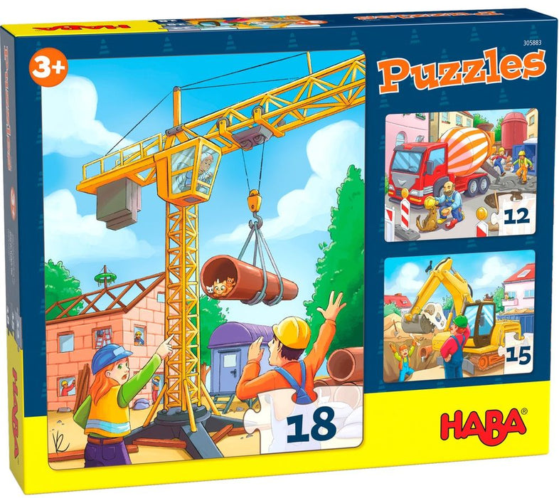 Детски пъзел 3 в 1 Haba - Строителни обекти