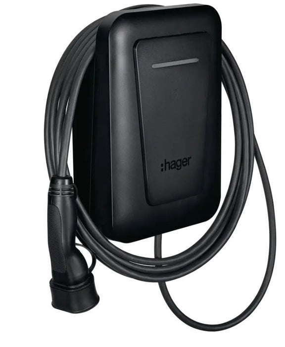 EVCS Hager witty one 11kW 3f RFID Bluetooth зарядна станция с 6,5 м T2 кабел