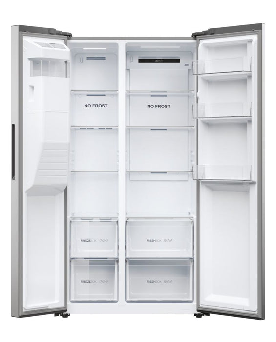 Haier SBS 90 Serie 5 HSR5918DIMP Свободностоящ двустранен хладилник-фризер комбинация 511 l D Platinum, неръждаема стомана