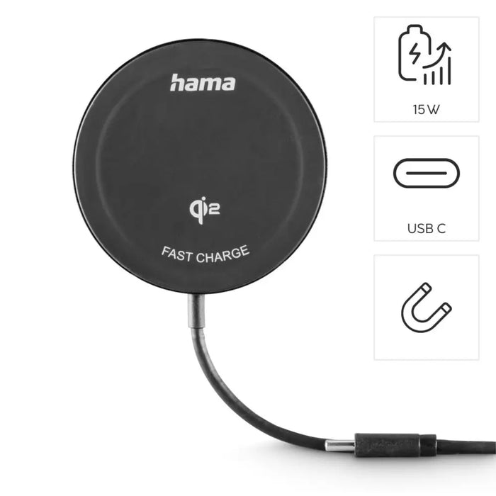 HAMA Безжично зарядно устройство Qi2 15 W черно за Apple