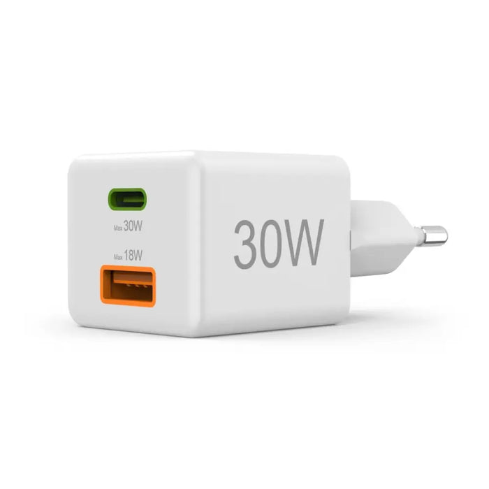 HAMA Бързо мини Gan зарядно 30 W 1x USB-C 1x USB-A PD бял