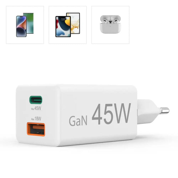 HAMA Бързо мини зарядно 45 W 1x USB-C - 1x USB-A PD бяло