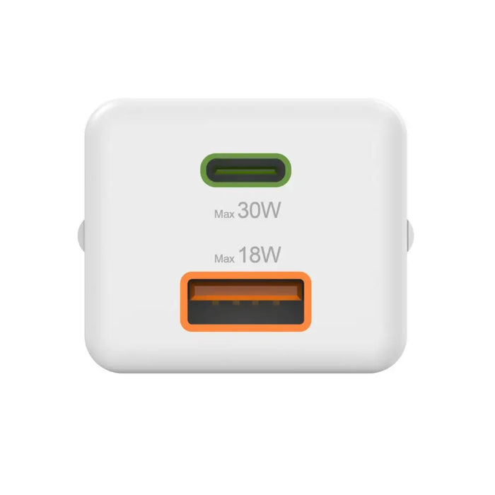 HAMA Бързо мини Gan зарядно 30 W 1x USB-C 1x USB-A PD бял