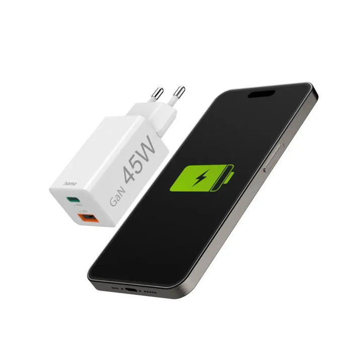 HAMA Бързо мини зарядно 45 W 1x USB-C - 1x USB-A PD бяло