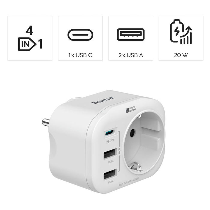 АДАПТЕР ШУКО 1XUSB-C 2XUSB-A HAMA HAMA 223342