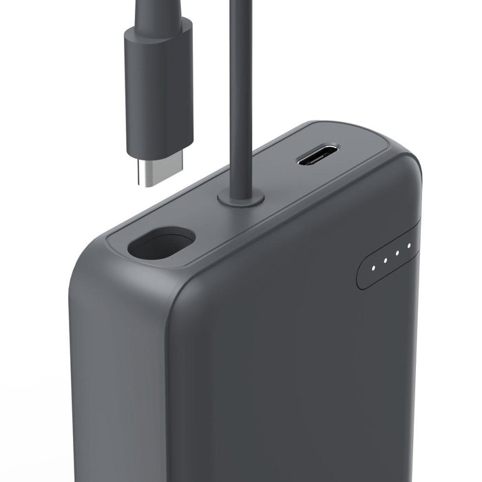 HAMA Външна батерия &bdquo;Travel&ldquo; с кабел, 10000mAh, 2 изхода: 2x USB-C, антрацит
