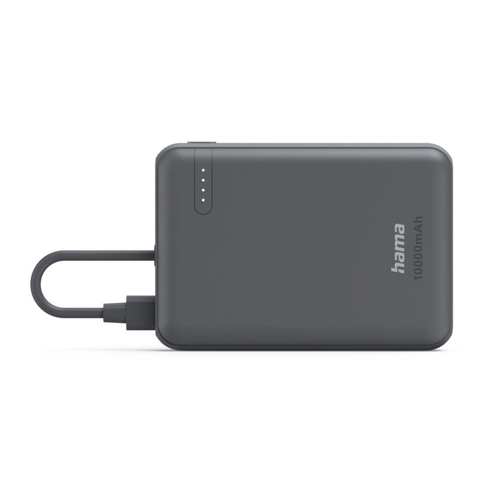 HAMA Външна батерия &bdquo;Travel&ldquo; с кабел, 10000mAh, 2 изхода: 2x USB-C, антрацит