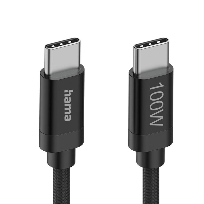 Hama Кабел за зареждане, "Fabric", USB-C - USB-C, 100 W, 1.5 m, Nylon, black