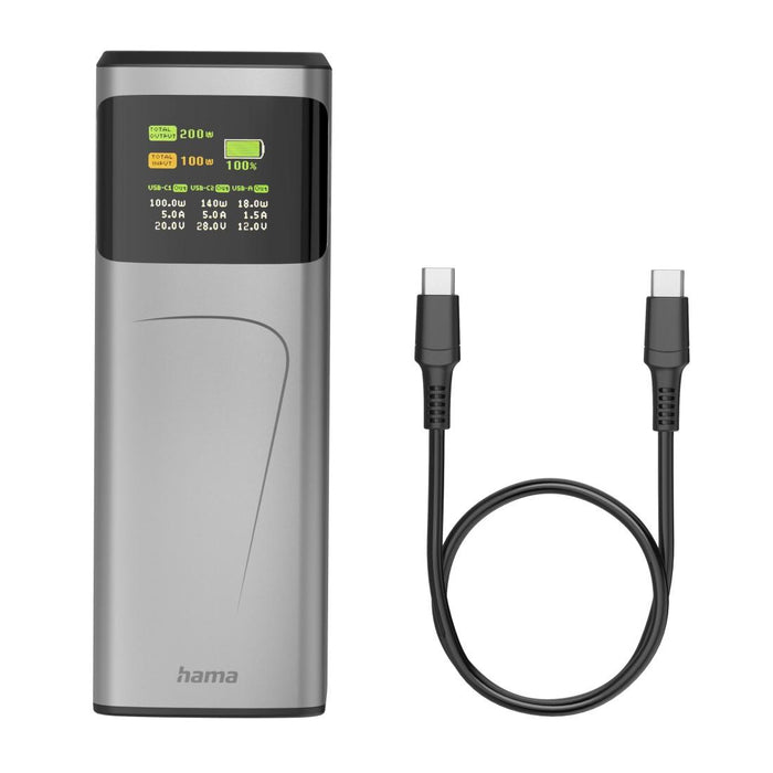 HAMA Външна батерия &bdquo;High Power&ldquo;, 200 W, 24000 mAh, 2x USB-C, USB-A, бързо зареждане
