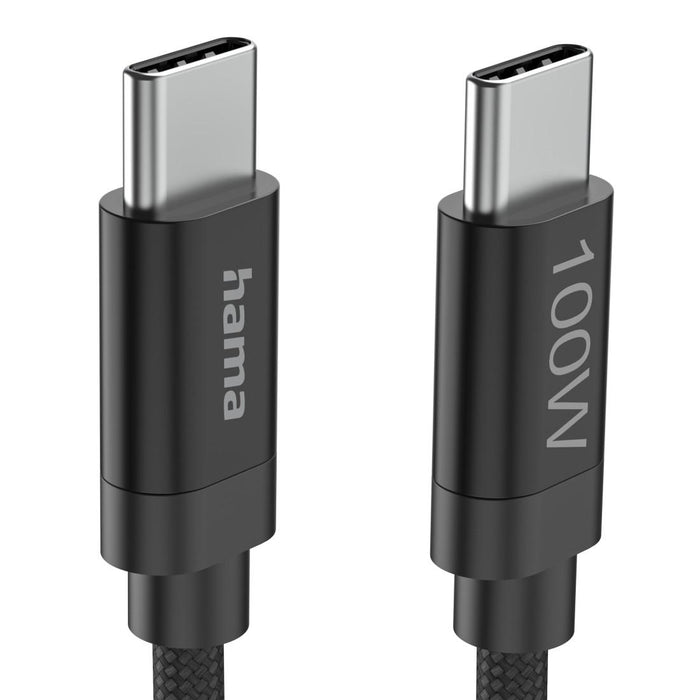 Hama Кабел за зареждане, "Fabric", USB-C - USB-C, 100 W, 3 m, Nylon, black