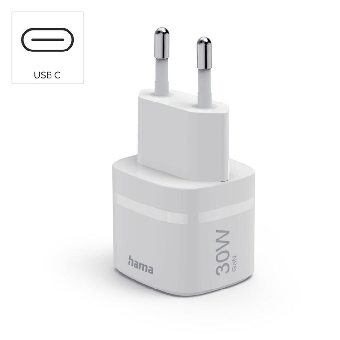 HAMA Зарядно устройство, 30 W, GaN, USB-C, PD/Qualcomm&reg;, Zero Standby, бяло