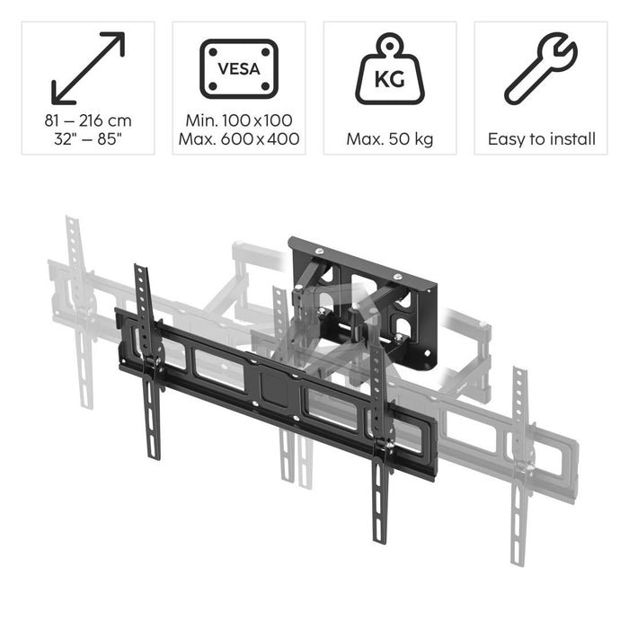 Стенна стойка за TV HAMA, 216 см (85&rdquo;), до 50 кг, въртяща се, накланяща се, издърпваща се