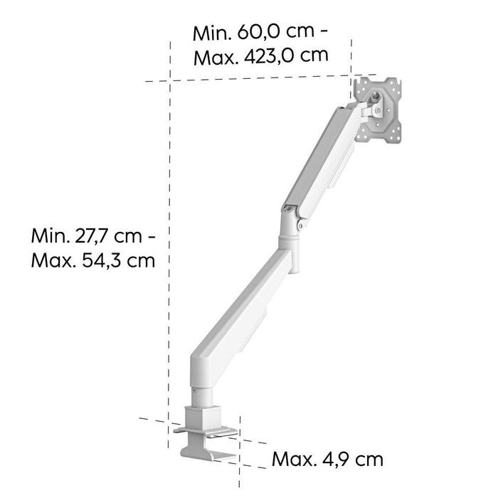 HAMA Стойка за монитор за бюро, 17"-35", регулируема, газова пружина, бял
