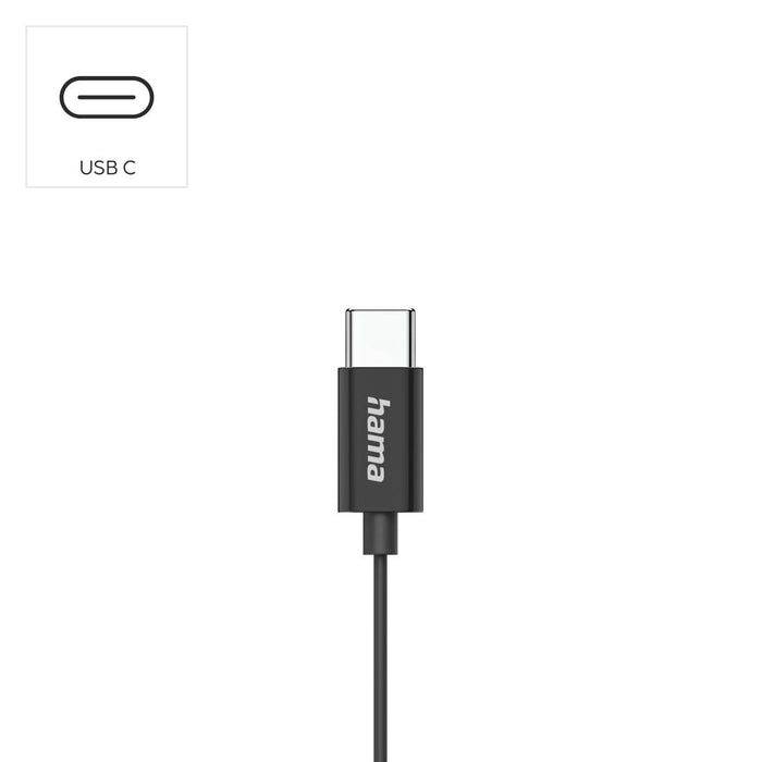 HAMA Слушалки "Classy", USB-C, накрайници, микрофон, защита от прегъване на кабела, черни