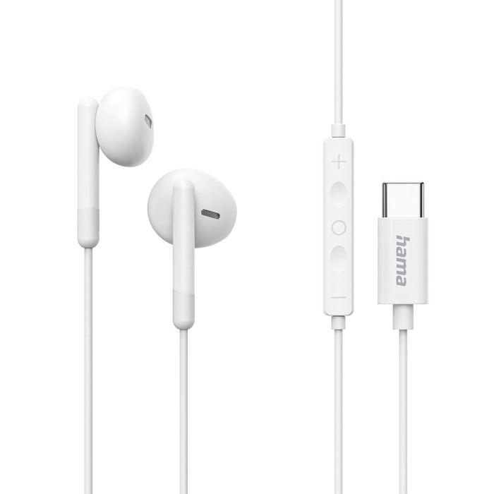 HAMA Слушалки "Season II" USB-C, накрайници, микрофон, защита от прегъване на кабел, бял