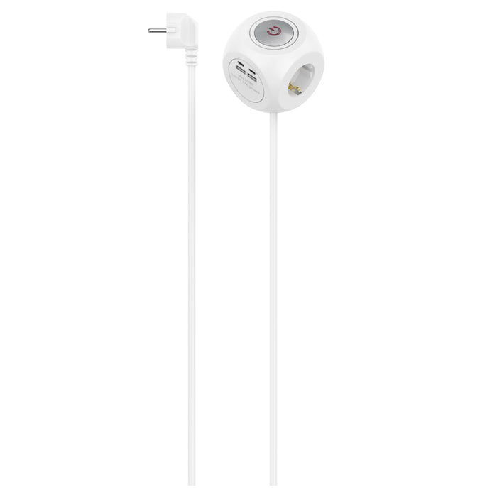 РАЗКЛОНИТЕЛ С 3 ГНЕЗДА И 2XUSB-A+C С КЛЮЧ 1.4M БЯЛ HAMA 223195