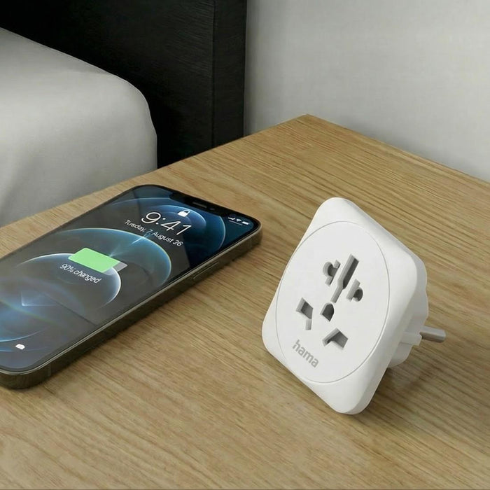 Travel Adapter тип E и F, 3-пинов, универсален, от цял свят към Европа, бял
