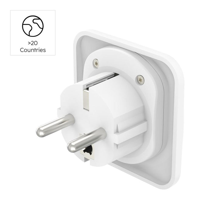Travel Adapter тип E и F, 3-пинов, универсален, от цял свят към Европа, бял