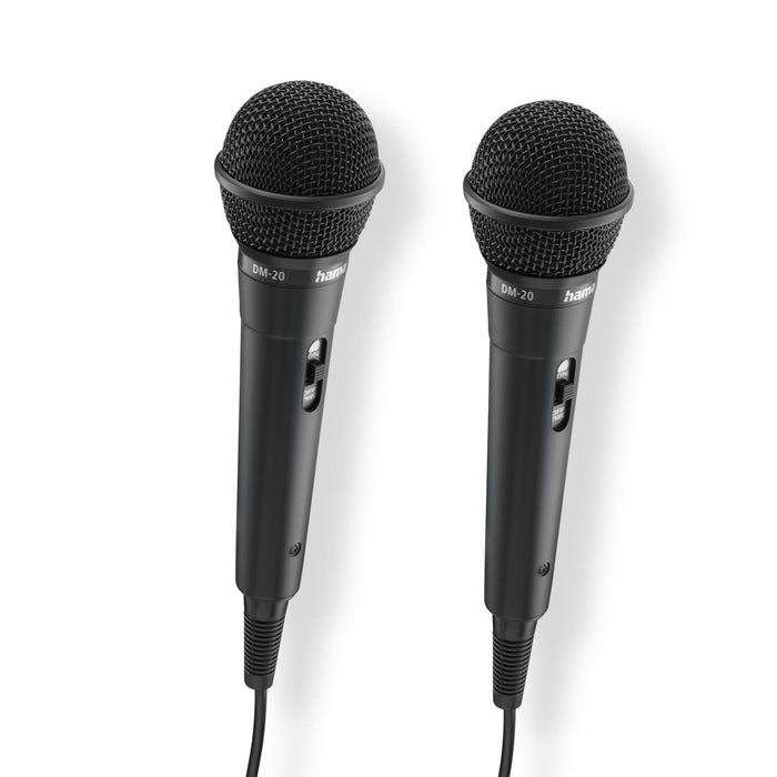 HAMA Аудио динамични микрофони &ldquo;Karaoke&rdquo;, Комплект 2 бр. с кабел жак 2,5 м + адаптер, вкл./изкл.