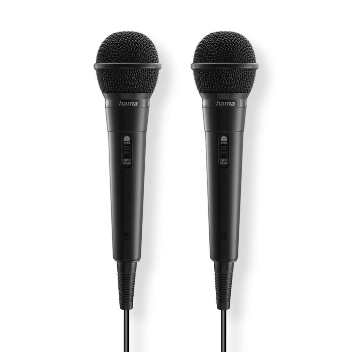 HAMA Аудио динамични микрофони &ldquo;Karaoke&rdquo;, Комплект 2 бр. с кабел жак 2,5 м + адаптер, вкл./изкл.