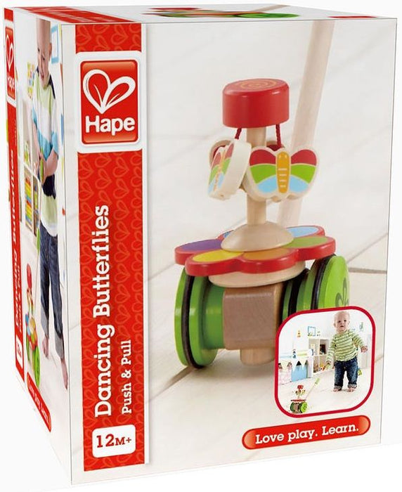Дървена играчка за бутане HaPe International - Танцуваща пеперуда. дървена