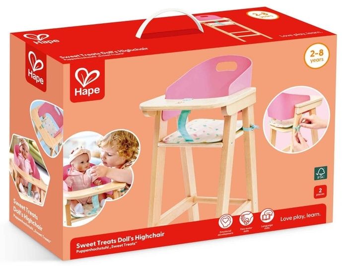 Дървено столче за хранене Hape - Sweet Treats, за кукли