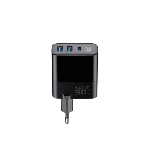 Havit UCLE001 EU - GaN трипортово зарядно 30 W черно