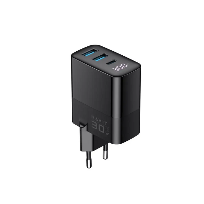 Havit UCLE001 EU - GaN трипортово зарядно 30 W черно