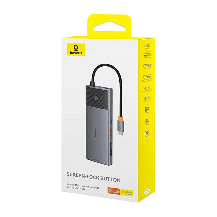 Хъб 10в1 Baseus 2x HDMI USB-C 3x USB-A RJ45 SD/TF PD сив