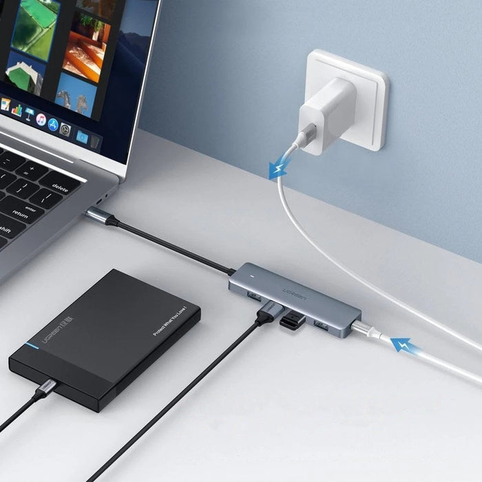 Хъб Ugreen USB Type-C към 4x USB 3.2 Gen 1х USB-C сив (CM219