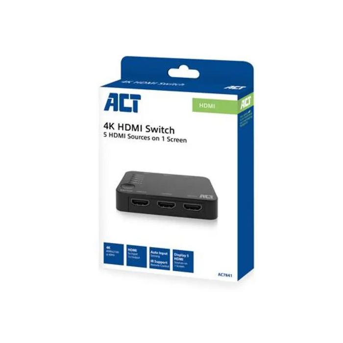 HDMI суич ACT AC7841 5/1 3D 4K@60Hz Черен