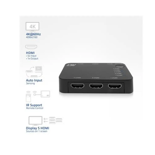 HDMI суич ACT AC7841 5/1 3D 4K@60Hz Черен