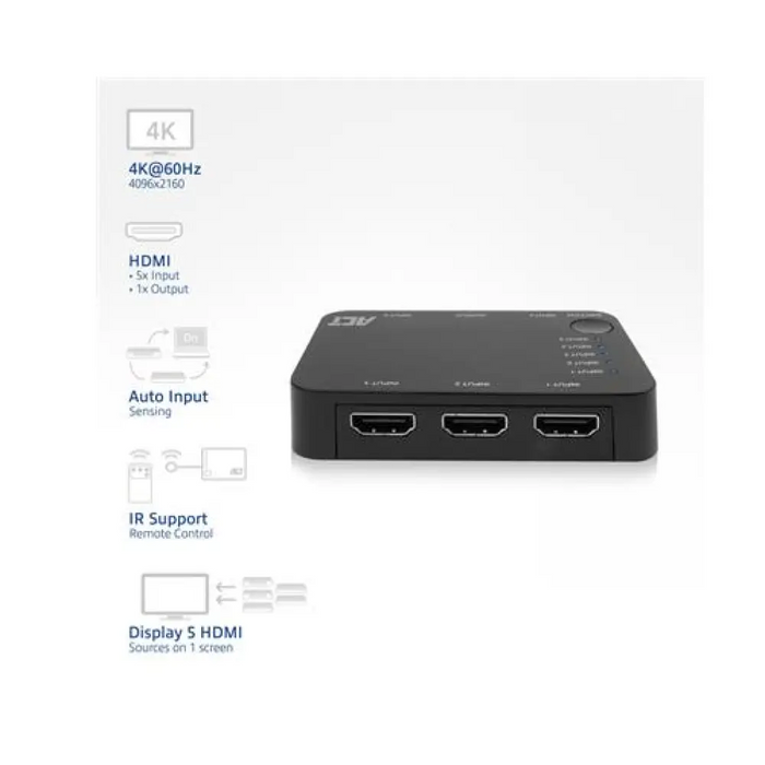 HDMI суич ACT AC7841 5/1 3D 4K@60Hz Черен