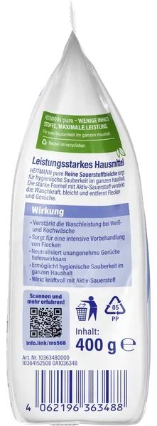 Белина Heitmann - Pure, за почистване и пране с активен кислород, 400 g