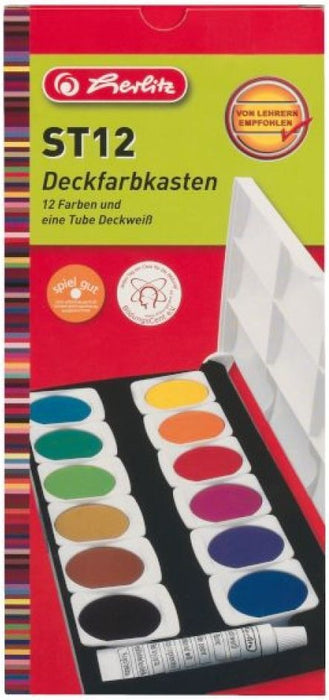 Акварелни бои Herlitz - 12 цвята, с туба бяла боя