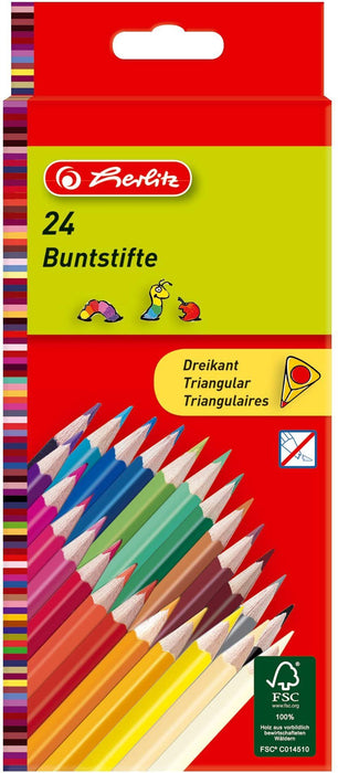 Комплект цветни триъгълни моливи Herlitz - 24 броя