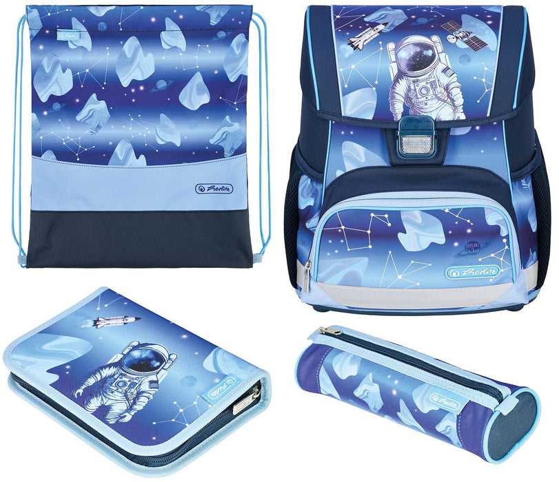 Ученически комплект Herlitz Loop Plus - Cosmic Explorer, раница, два несесера и мешка