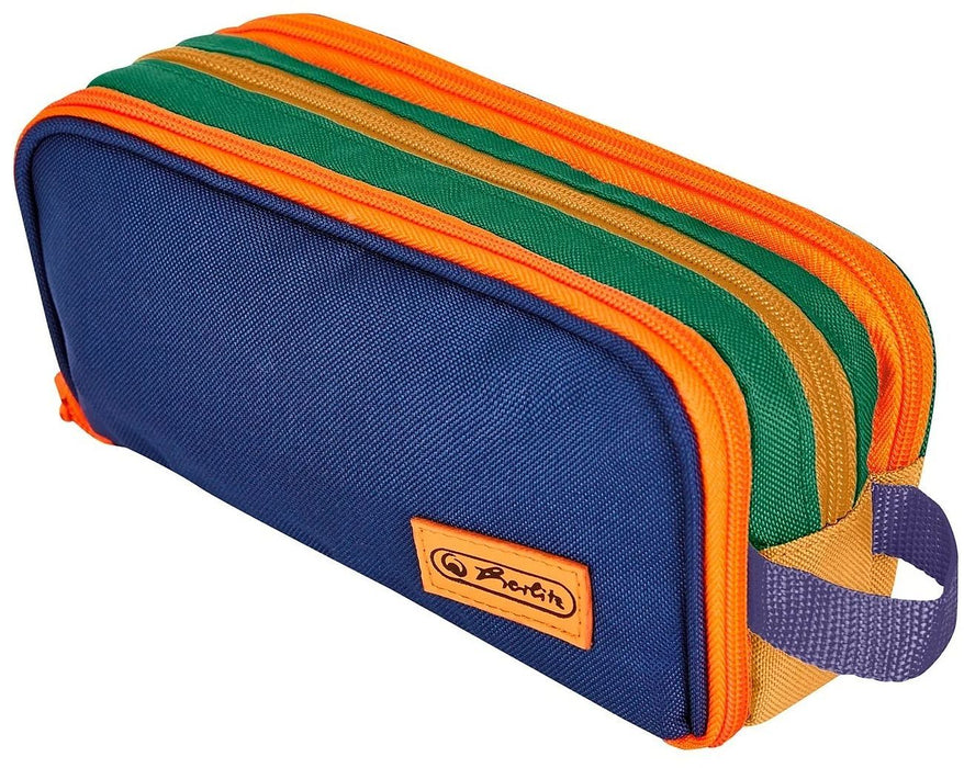 Несесер с дръжка Herlitz - Neon Uni Colorful, 3 ципа