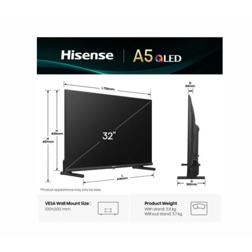 Hisense 32’’ A5Q Full HD 1920x1080 QLED Quantum Dot HDR HLG