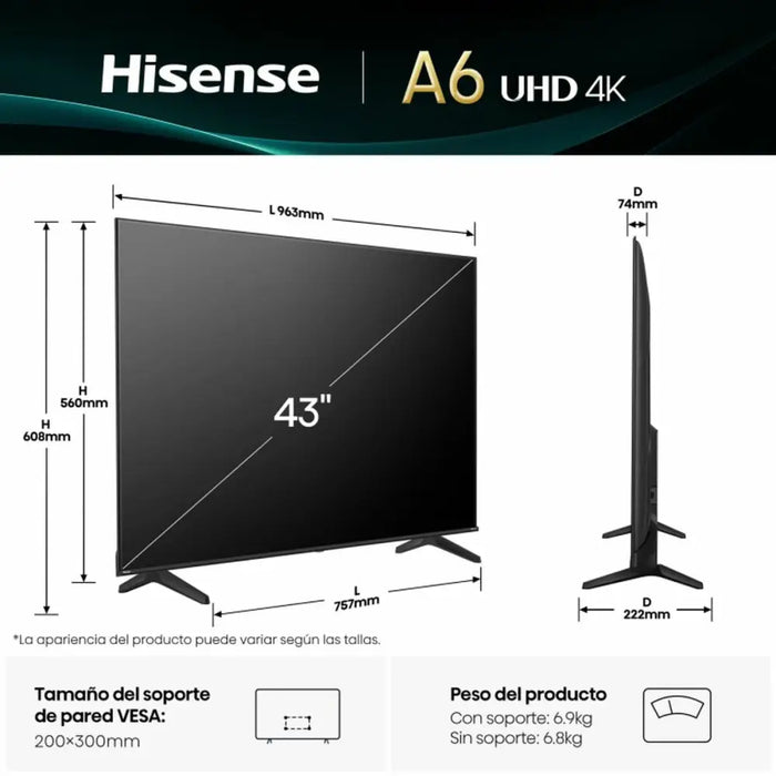 Hisense 43’’ A6Q 4K Ultra HD 3840x2160 DLED DFA Precision