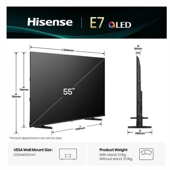Hisense 55’’ E7Q 4K Ultra HD 3840x2160 QLED Quantum Dot HDR