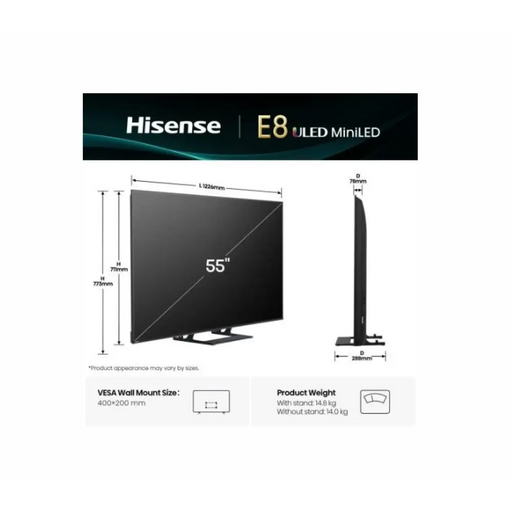 Hisense 55’’ E8Q 4K Ultra HD 3840x2160 ULED Quantum Dot 144