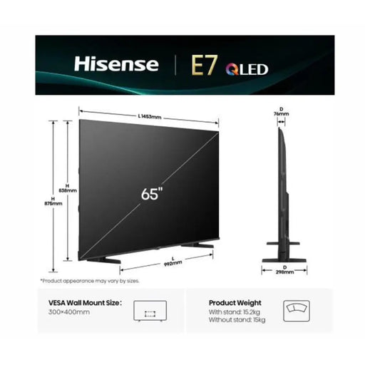 Hisense 65’’ E7Q 4K Ultra HD 3840x2160 QLED Quantum Dot HDR