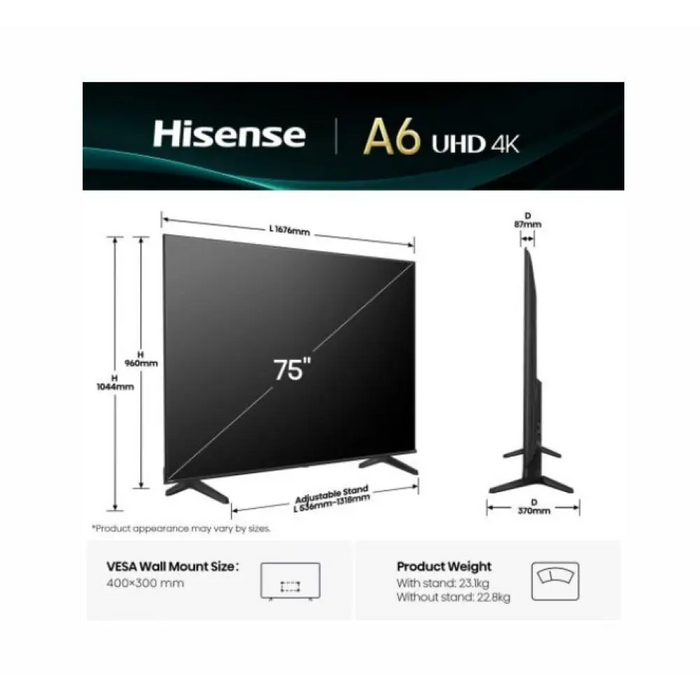 Hisense 75’’ A6Q 4K Ultra HD 3840x2160 DLED DFA Precision