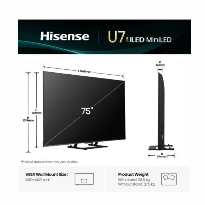 Hisense 75’’U7Q 4K Ultra HD 3840x2160 ULED FALD Quantum Dot